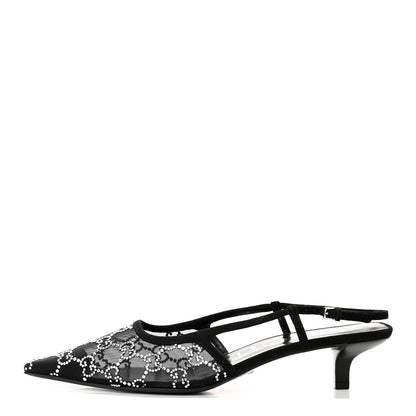 Gucci Tela Retino Kid Scamosciato Crystal GG Monogram Square G 35mm Slingback Pumps 41 Black 1 of 9