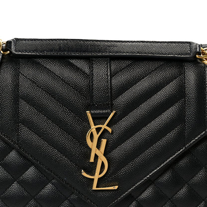 Saint Laurent Grain De Poudre Textured Mixed Matelasse Triquilt Medium Monogram Satchel Black 9 of 12