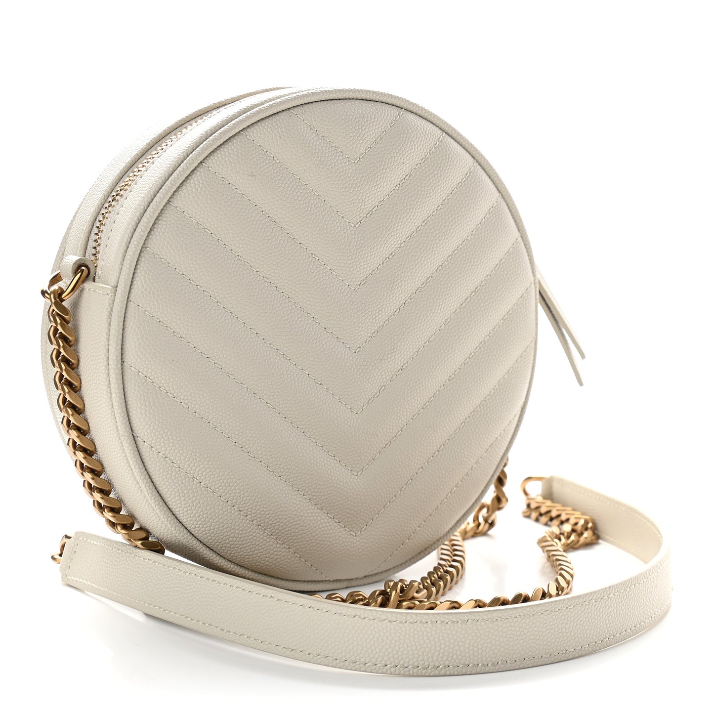 Grain De Poudre Matelasse Chevron Quilted Round Vinyle Camera Bag Blanc Vintage