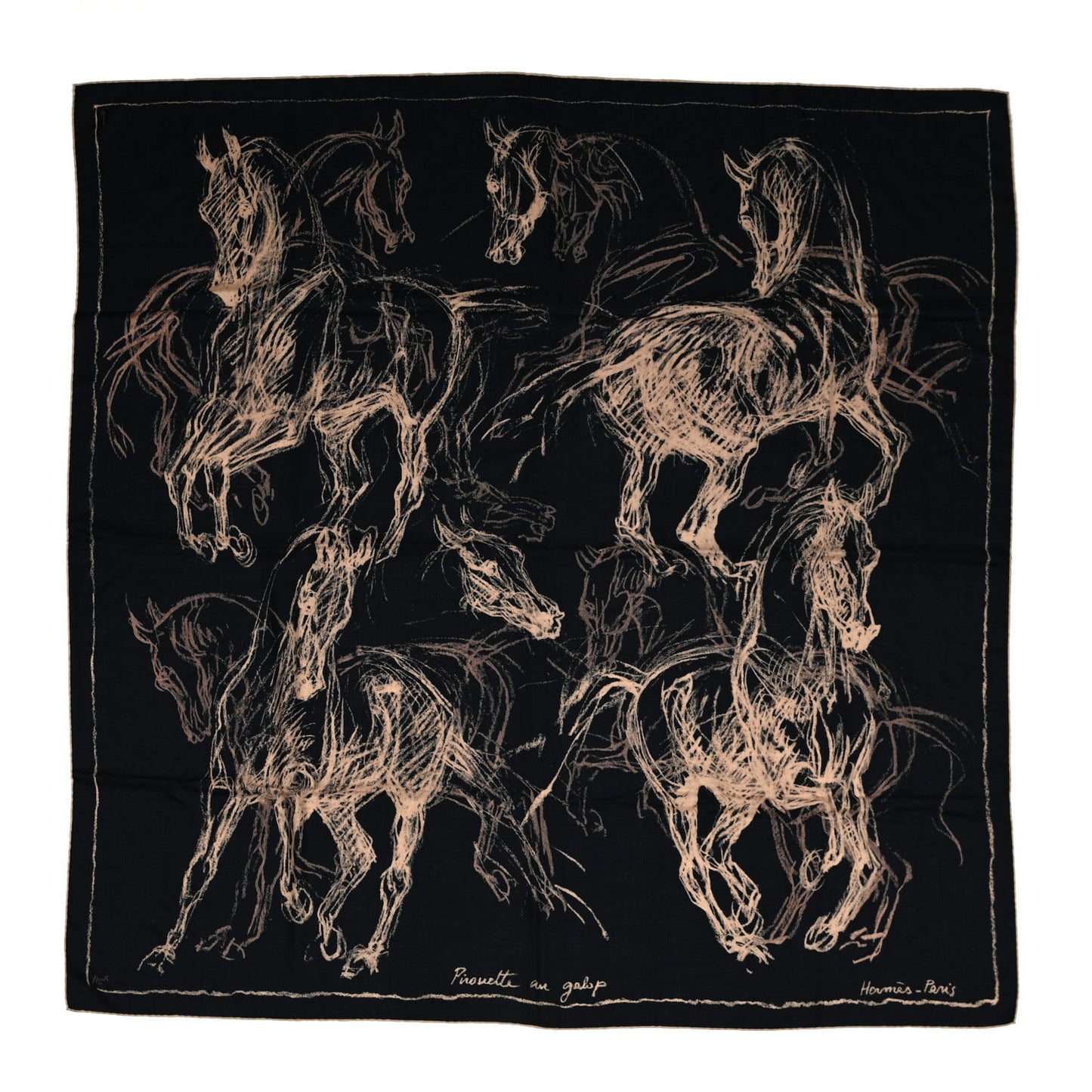 Cashmere Silk Pirouette au Galop Shawl 140 Marine Naturel Beige