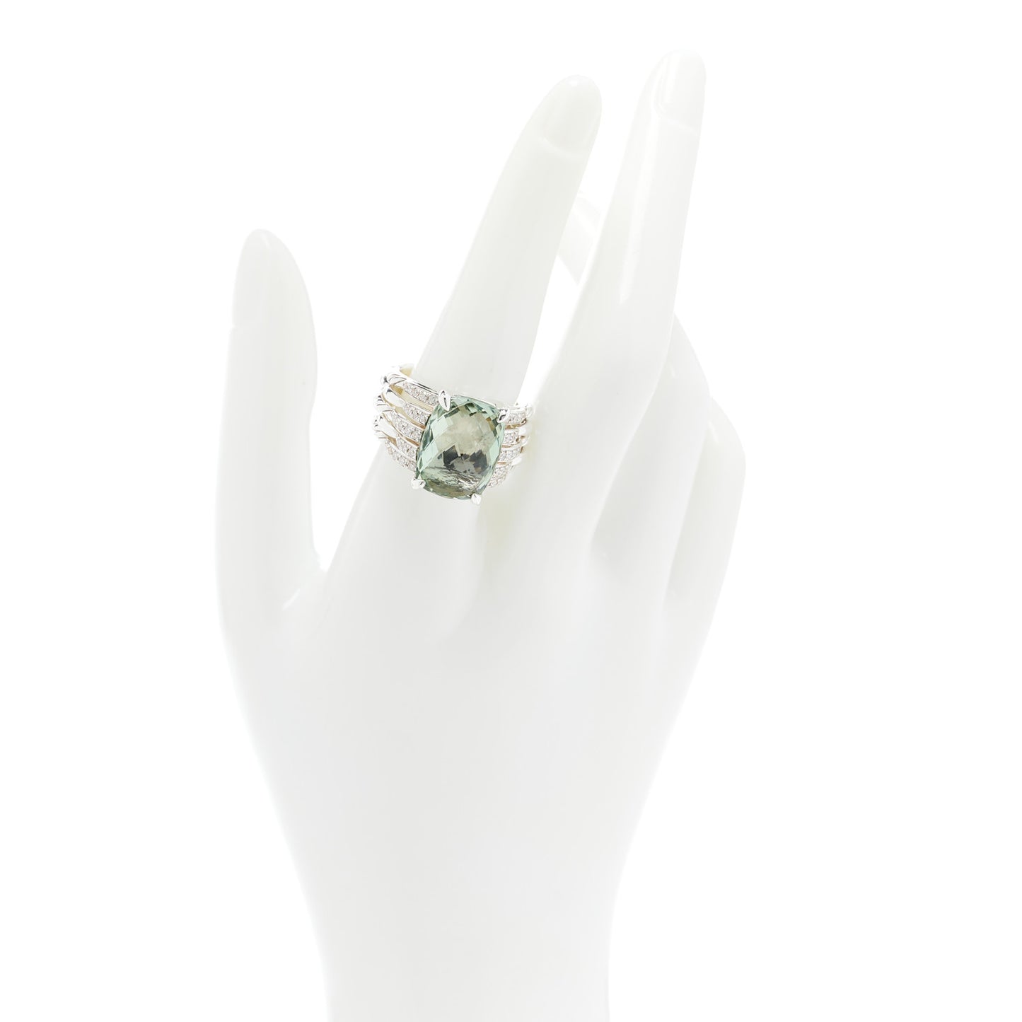 Sterling Silver Diamond Prasiolite 16mm Tides Statement Ring 57 8