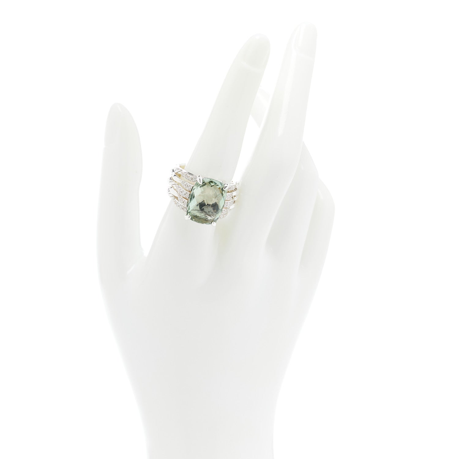 David Yurman Sterling Silver Diamond Prasiolite 16mm Tides Statement Ring 57 8 3 of 5