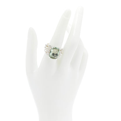David Yurman Sterling Silver Diamond Prasiolite 16mm Tides Statement Ring 57 8 3 of 5