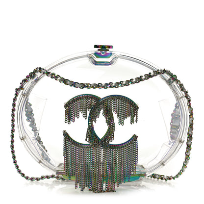Chanel Plexiglass Iridescent Chain Fringe CC Clutch Clear 1 of 9
