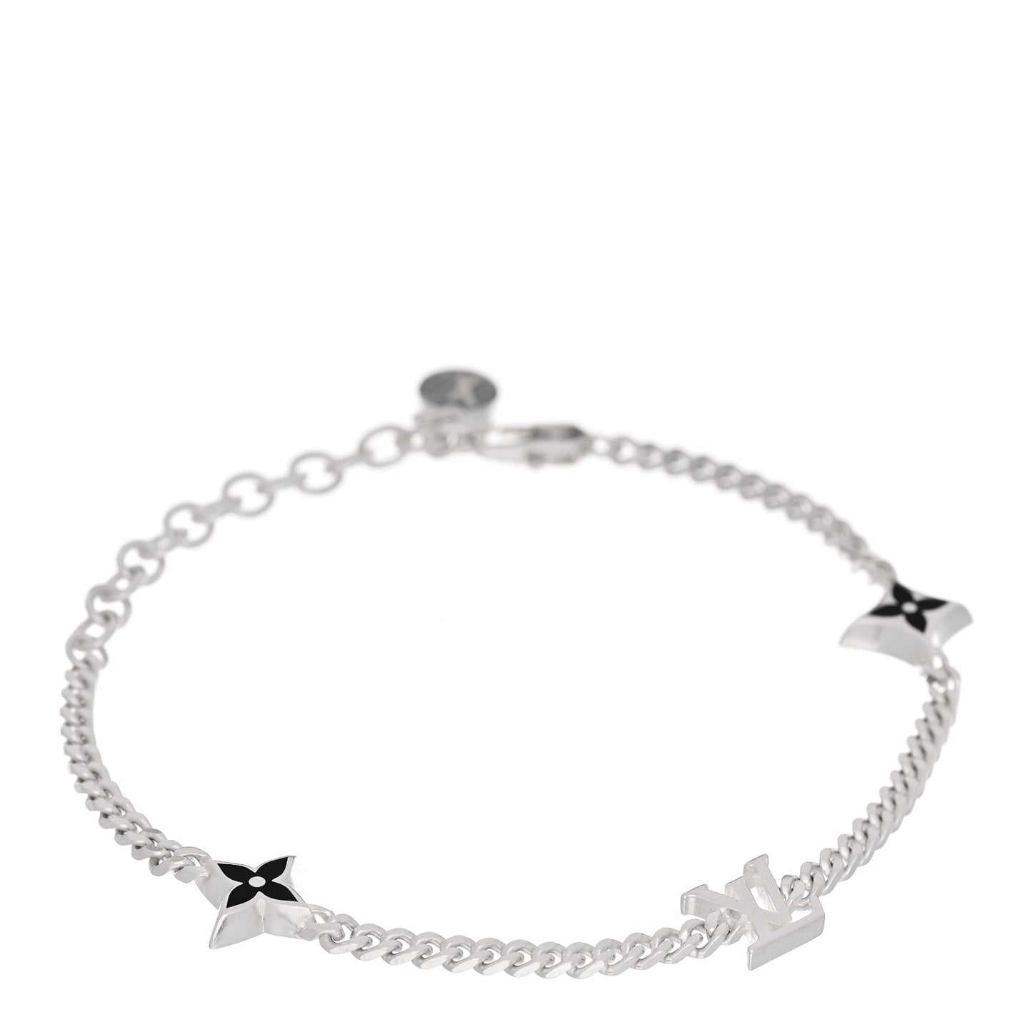 Sterling Silver Enamel LV Spike Bracelet Black