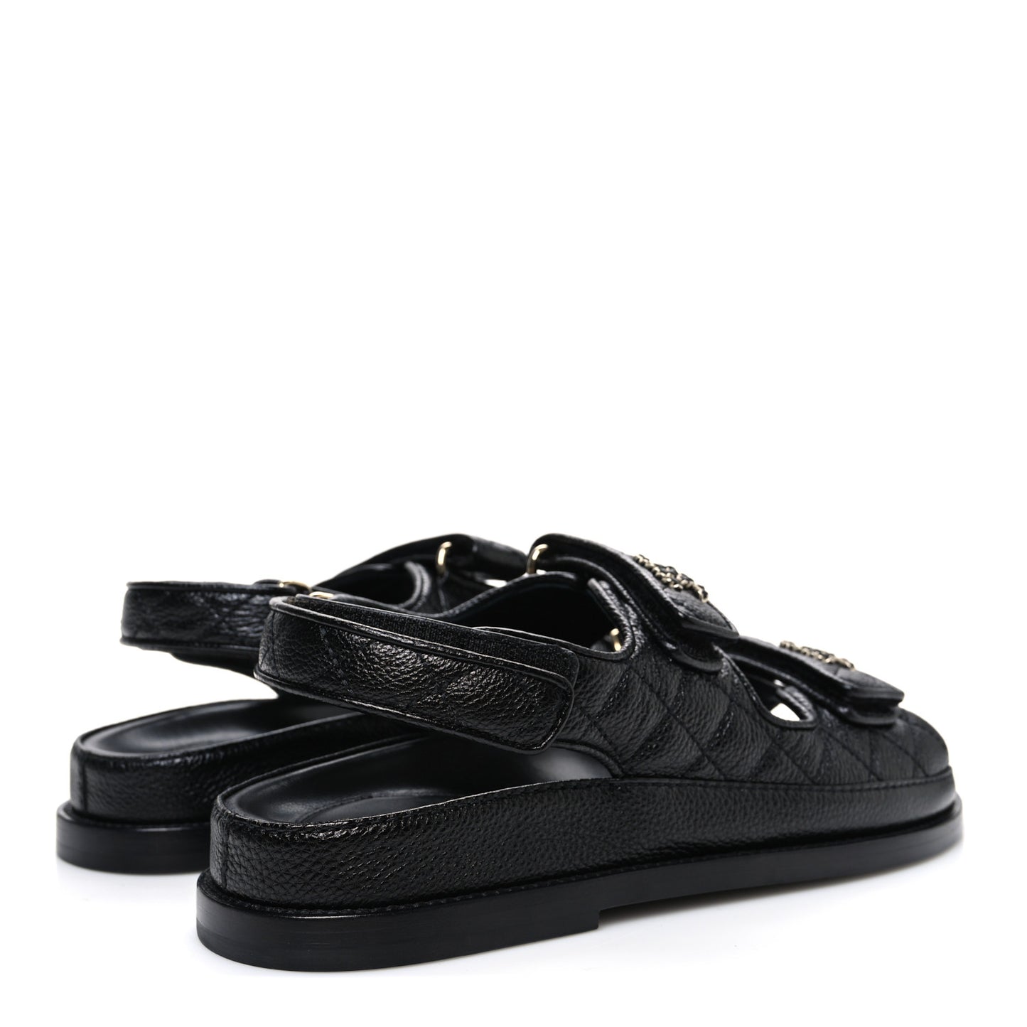 Grained Calfskin Velcro Dad Sandals 37 Black
