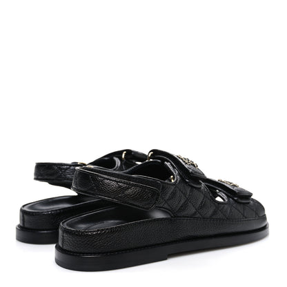 Chanel Grained Calfskin Velcro Dad Sandals 37 Black 5 of 11