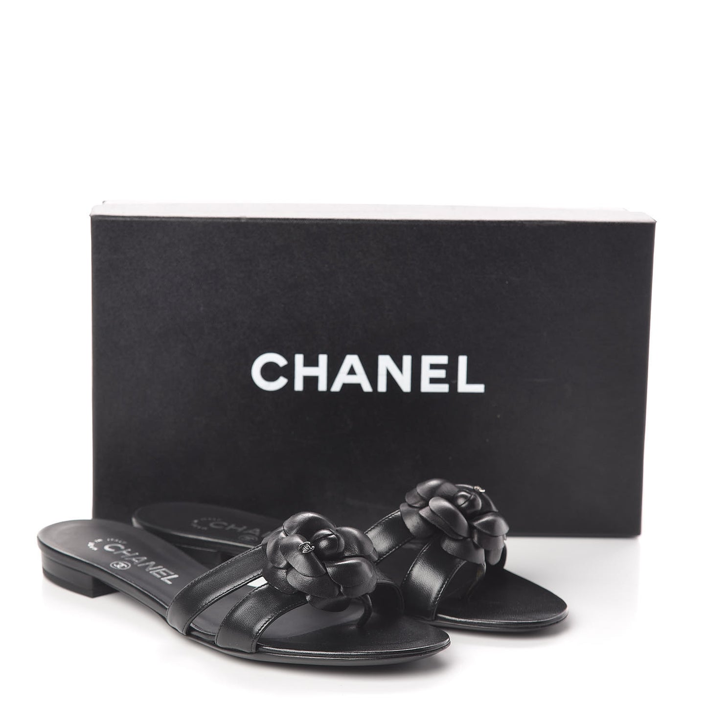 Lambskin Camellia Sandal Mules 36.5 Black