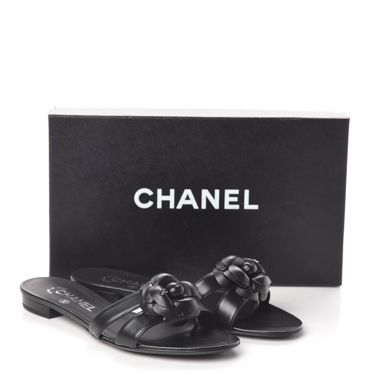 Chanel Lambskin Camellia Sandal Mules 36.5 Black 8 of 8