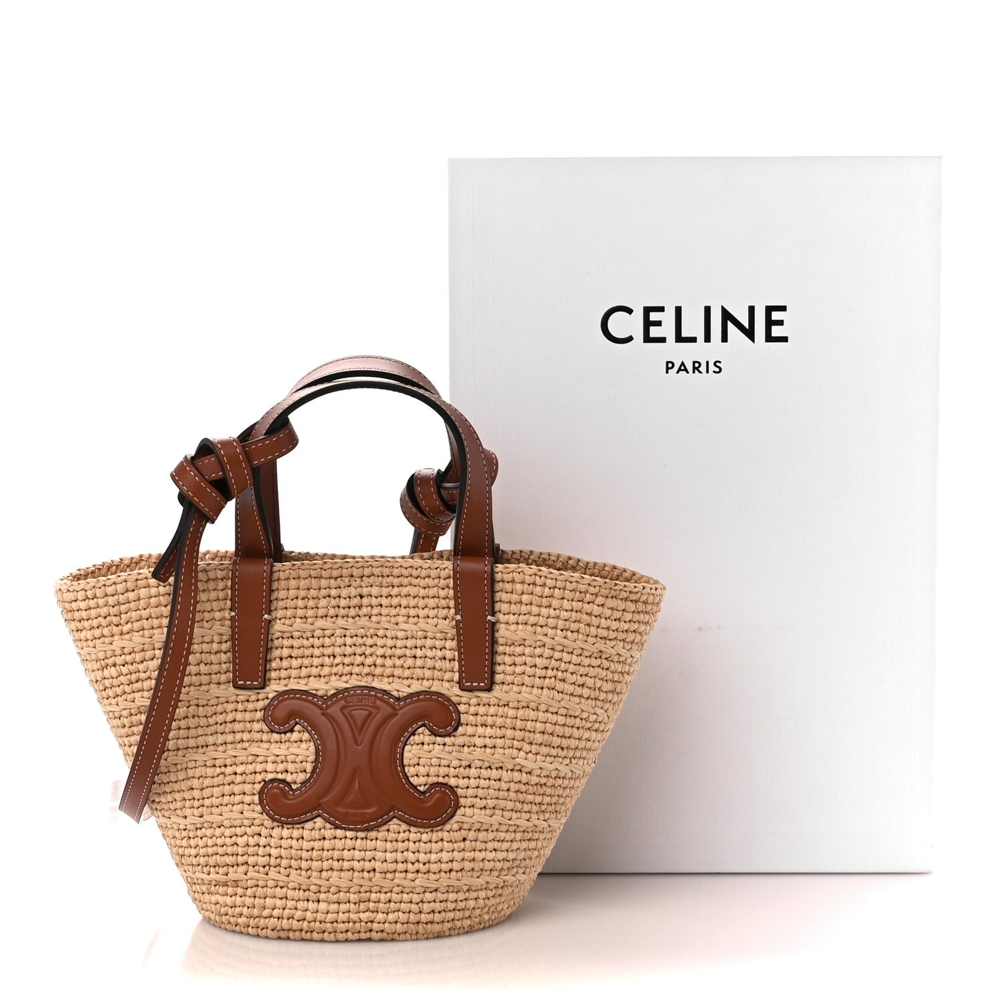 Raffia Calfskin Triomphe Nano Panier Tan