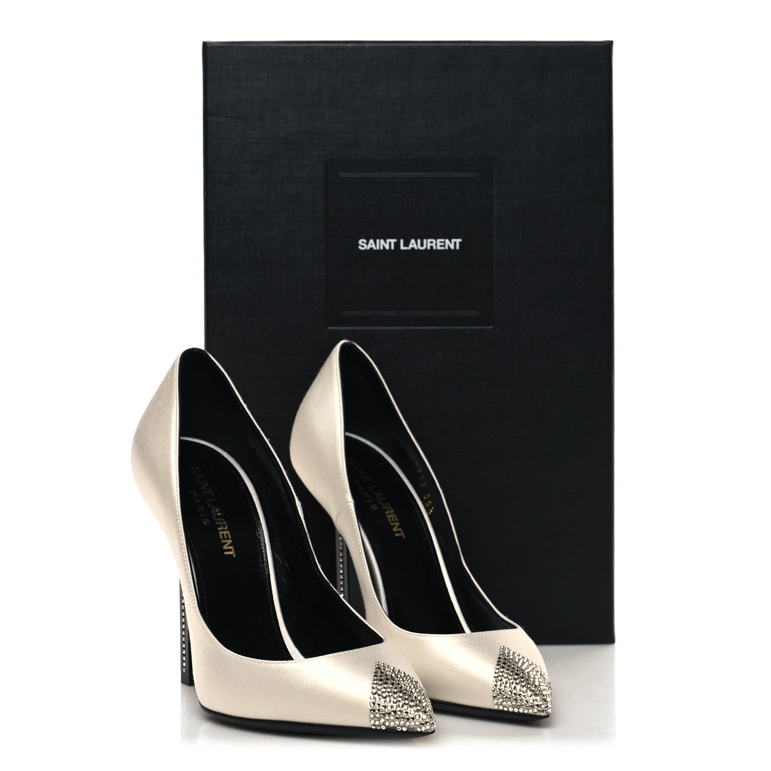 Saint Laurent Satin Crystal Embellished Tower 110 Pump 35.5 White 9 of 9