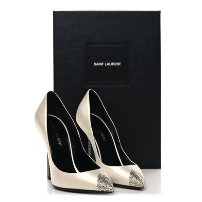 Saint Laurent Satin Crystal Embellished Tower 110 Pump 35.5 White 9 of 9