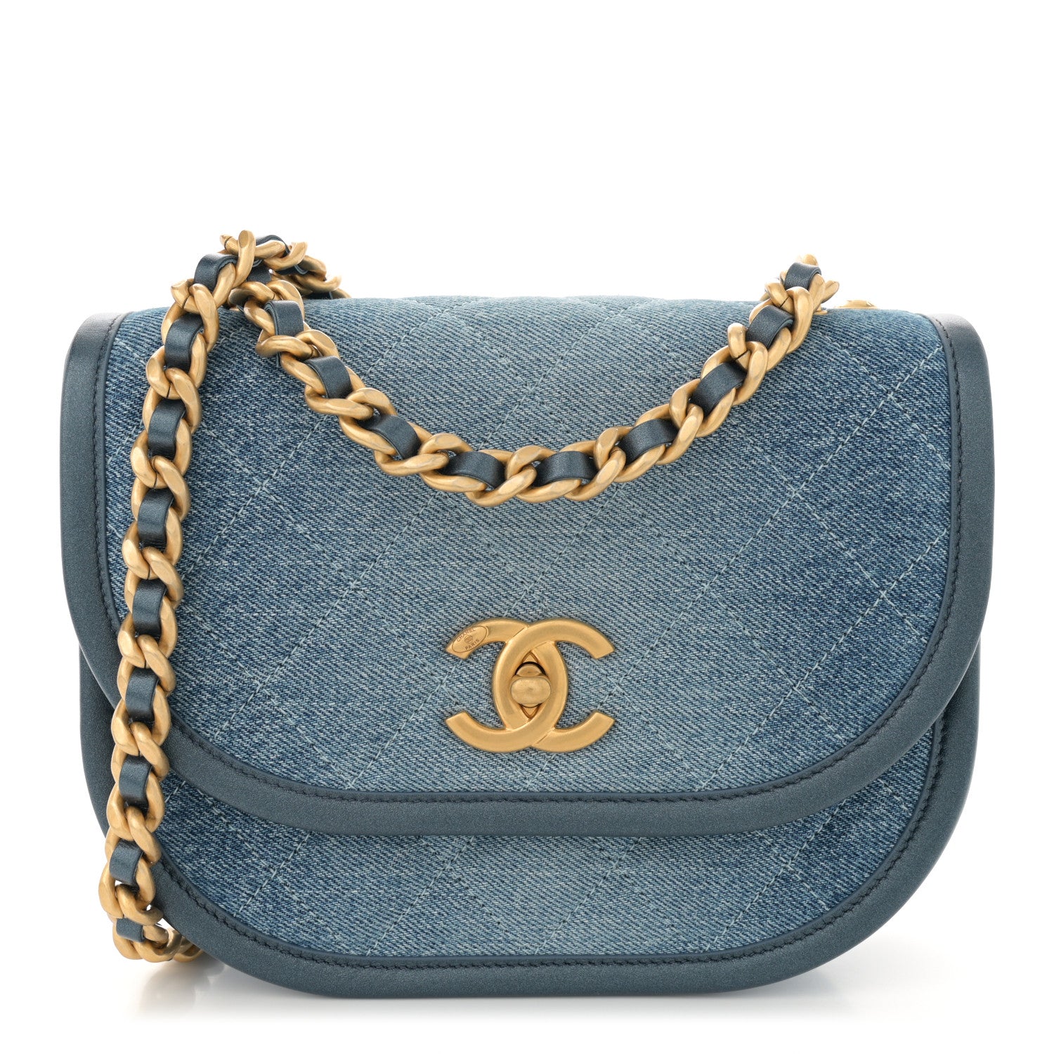 Chanel Washed Denim Quilted Small Messenger Flap Blue 1 of 11