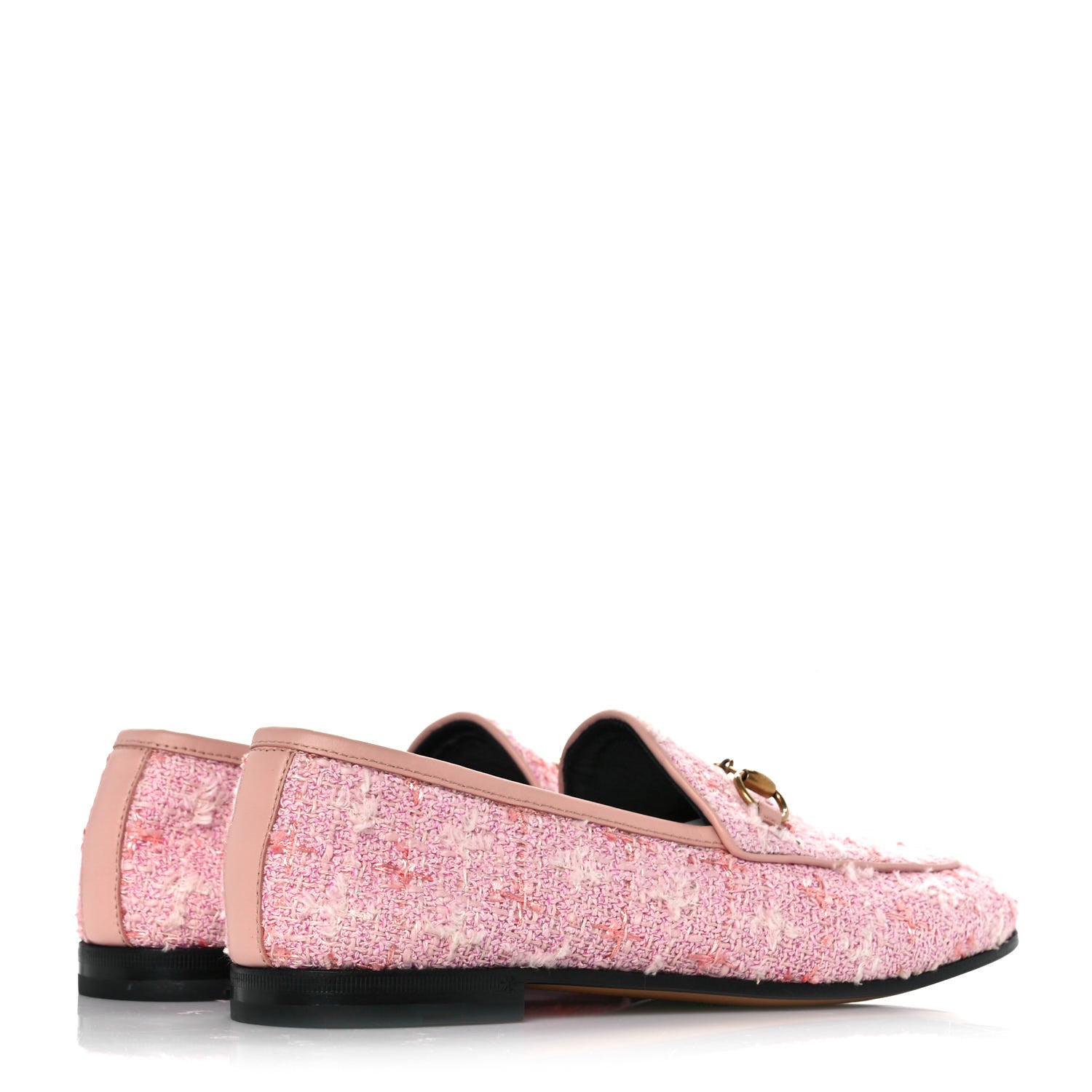 Gucci Wool Tweed Horsebit Womens Jordaan Loafers 38.5 Pink White Perfect Pink 4 of 8