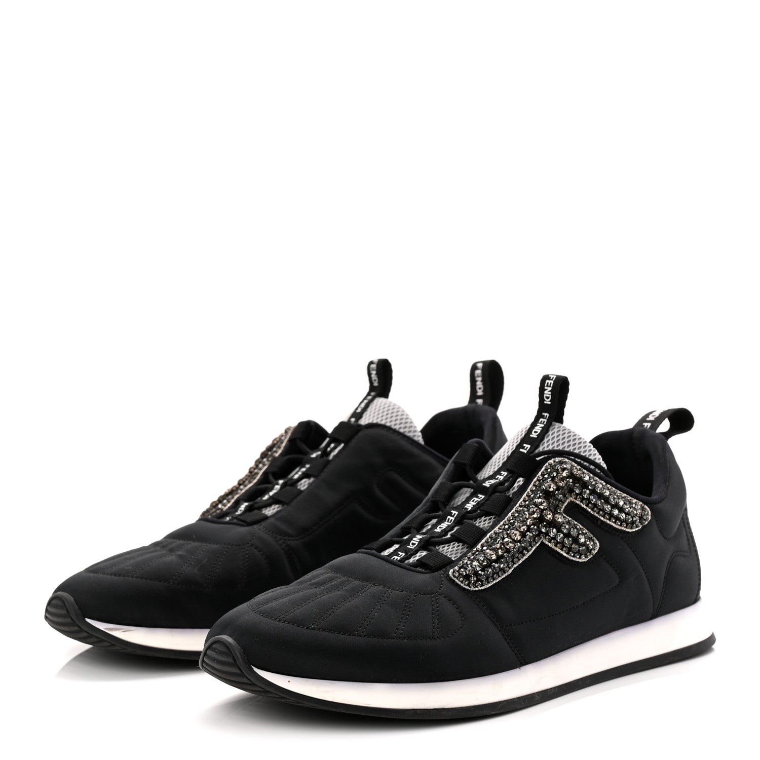 Fendi Stretch Satin Crystal Embellished FFreedom Sneakers 38 Black 3 of 8