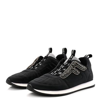 Fendi Stretch Satin Crystal Embellished FFreedom Sneakers 38 Black 3 of 8