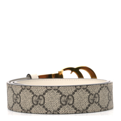 Gucci GG Supreme Monogram Plutone Calfskin Double G Reversible 30mm Belt 75 30 Beige Ebony Mystic White 2 of 5
