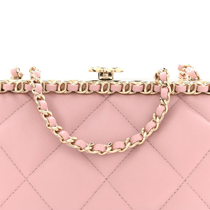 Chanel Lambskin Quilted Chain Frame Clutch Pink 8 of 10