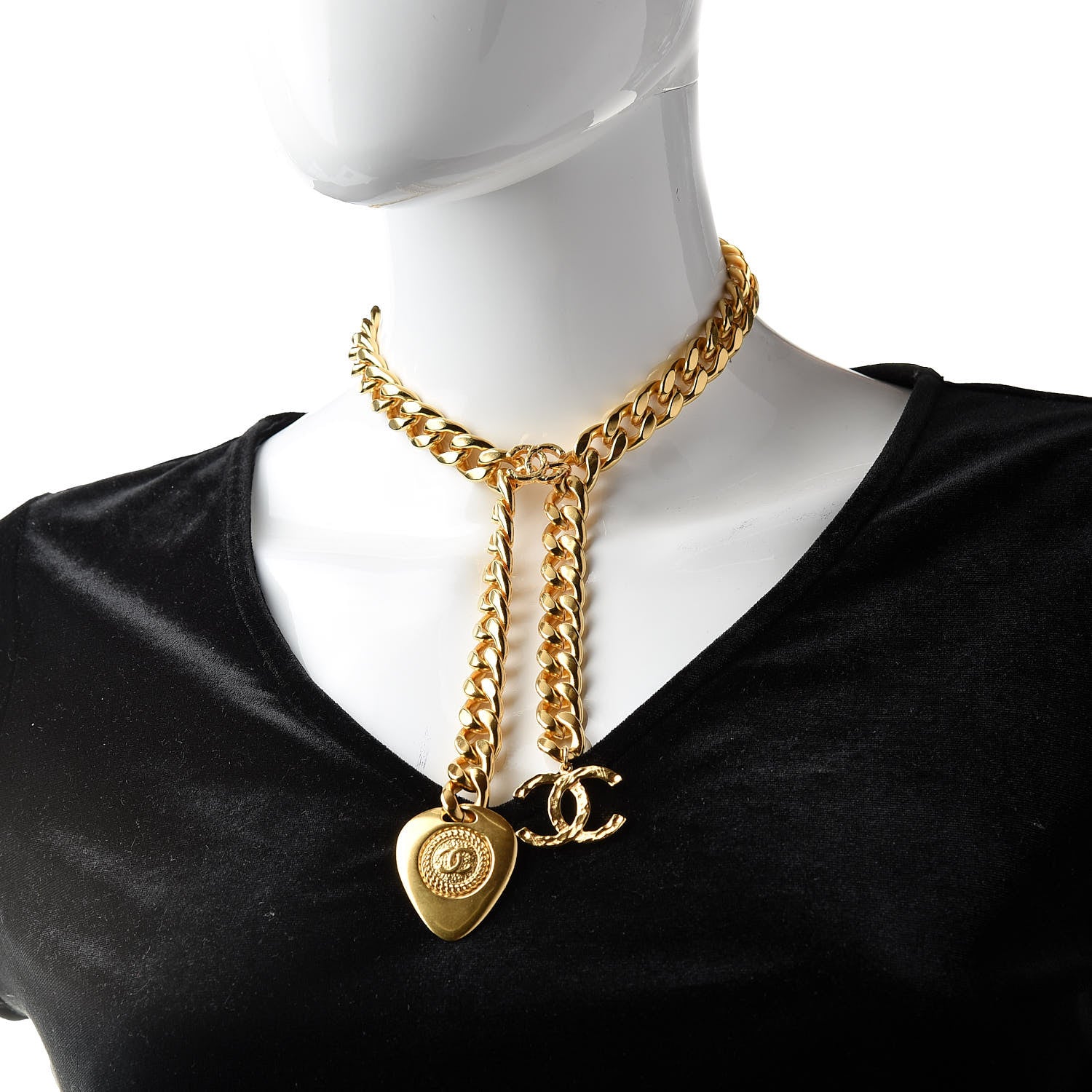 Chanel Metal Chain Link CC Pendant Choker Necklace Gold 2 of 5
