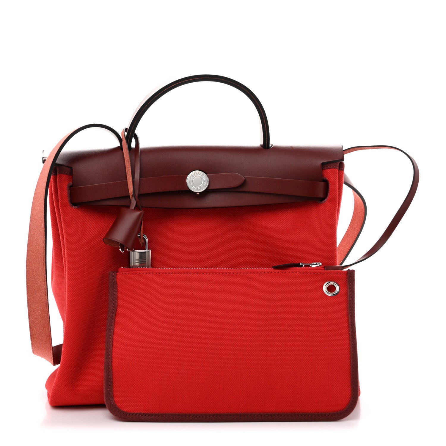 Hermes Military Toile Vache Hunter Herbag Zip Retourne 31 PM Rouge Radieux Rouge H 3 of 13