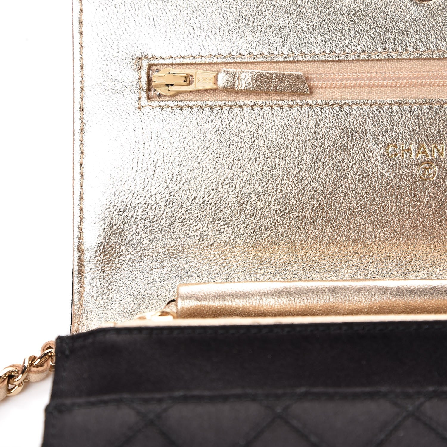 Chanel Satin Diamond Stitch Wallet On Chain WOC Black Gold 9 of 9