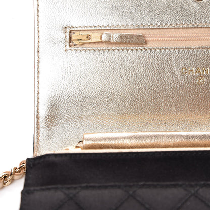 Chanel Satin Diamond Stitch Wallet On Chain WOC Black Gold 9 of 9