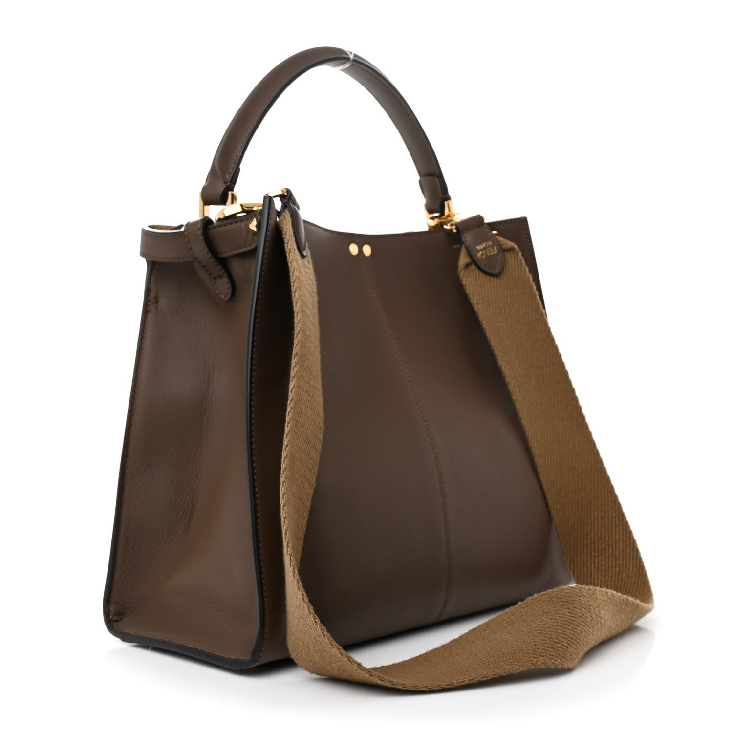 Fendi Vitello Seta Glazed Fabric FF 1974 Medium Peekaboo X-Lite Maya Mogano Panna 3 of 10