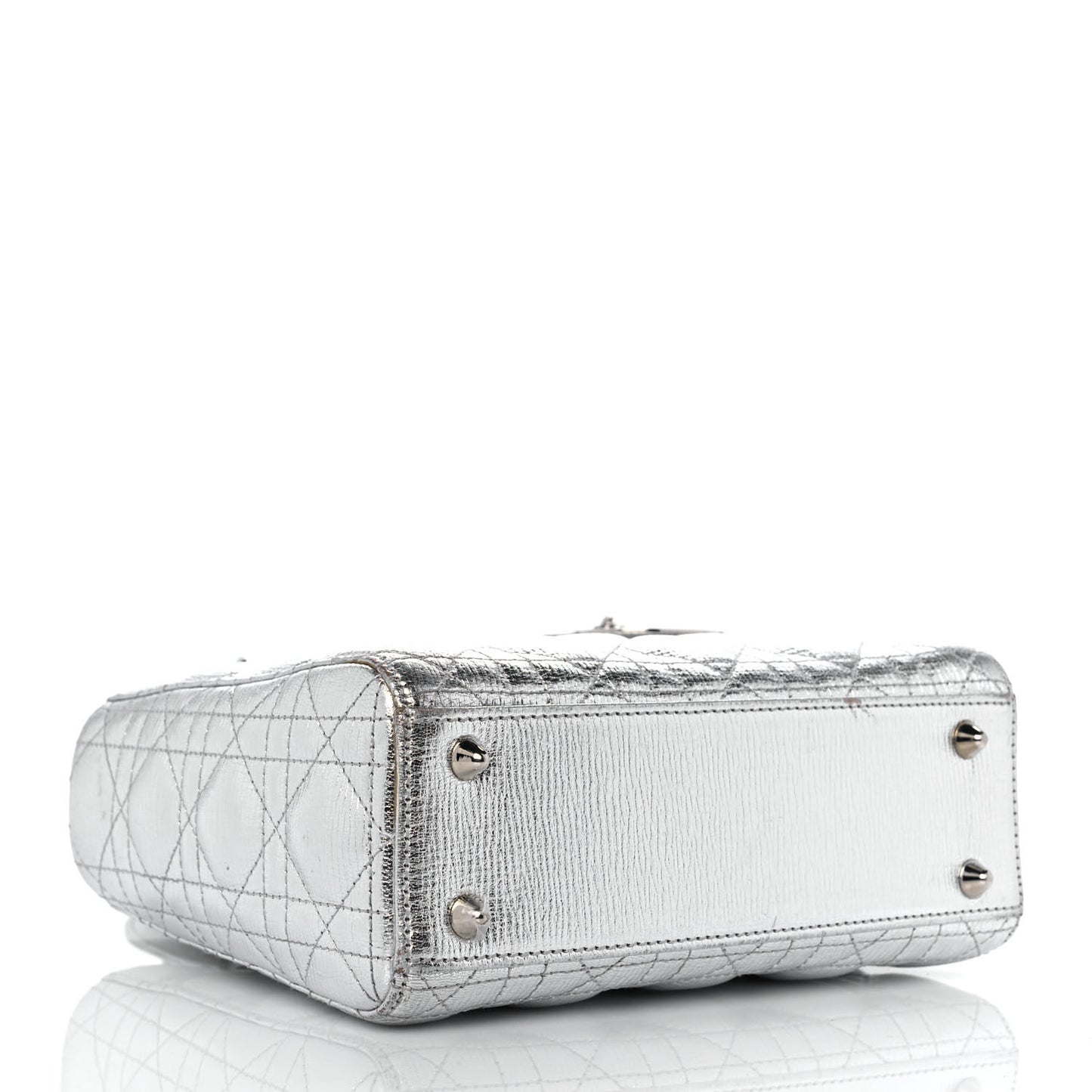 Metallic Grained Calfskin Cannage Small Lucky Badges My Lady Dior Silver