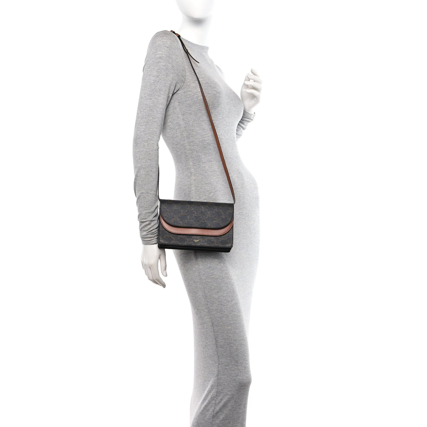 Triomphe Canvas Lambskin Wallet On Strap Tan