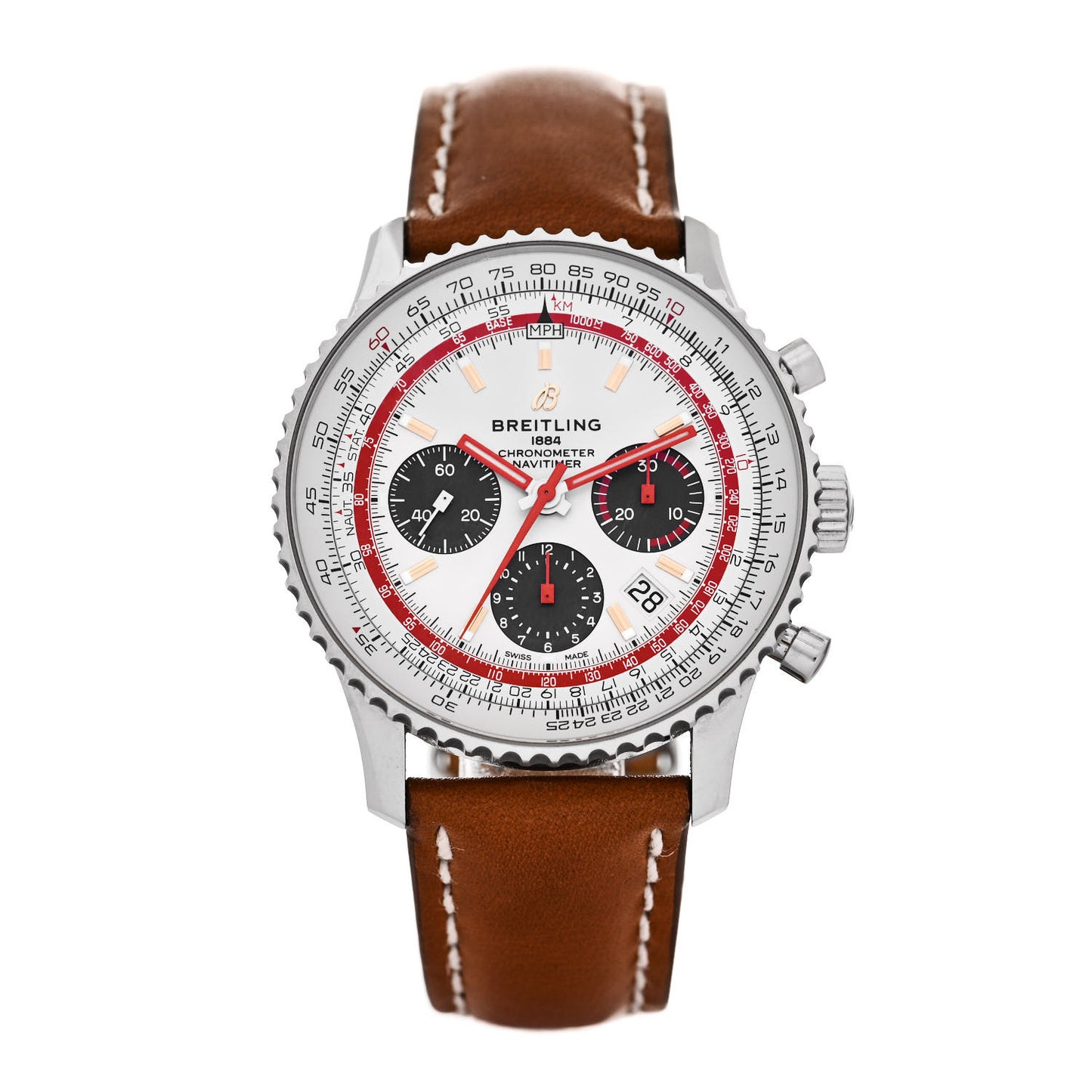 Stainless Steel Alligator 42mm Navitimer Chronograph Automatic Watch White AB0121