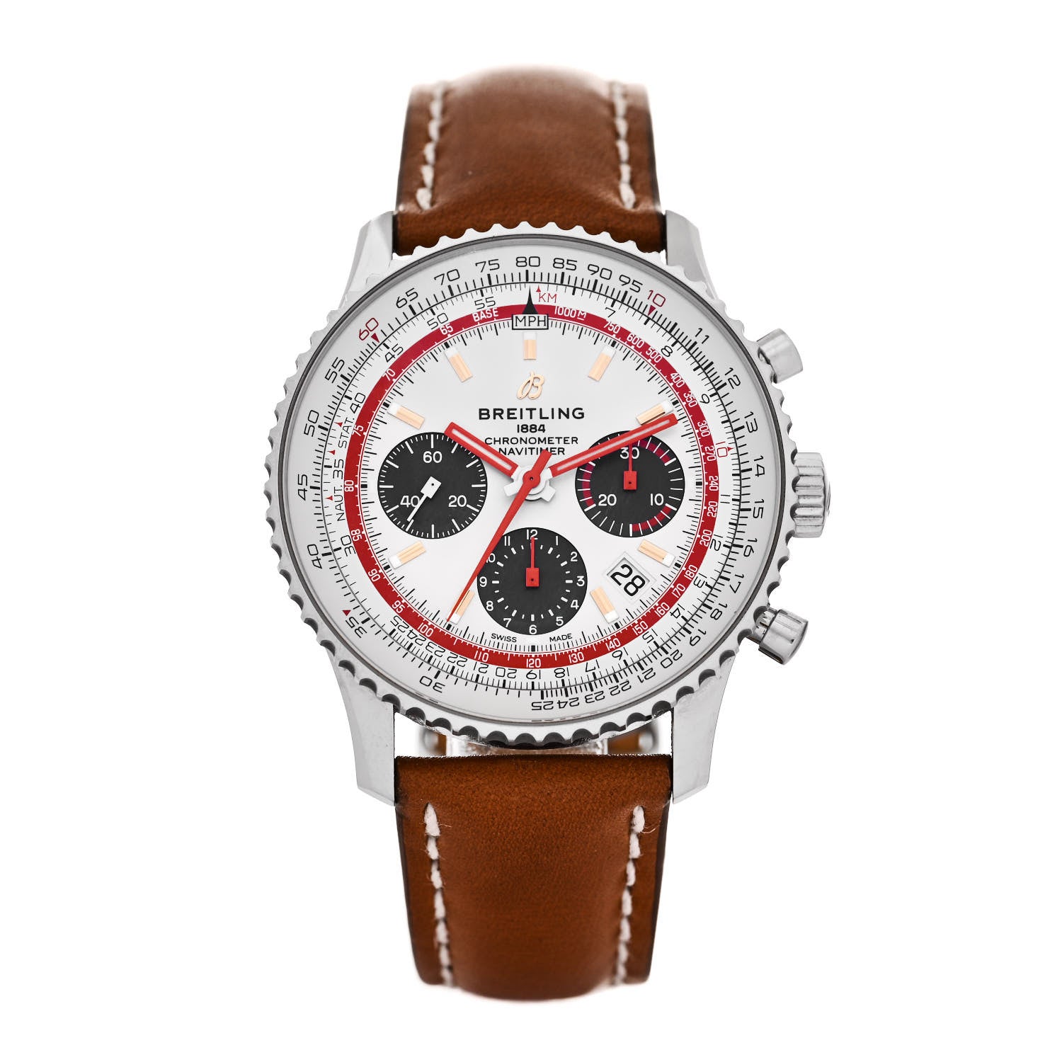 Breitling Stainless Steel Alligator 42mm Navitimer Chronograph Automatic Watch White AB0121 1 of 5