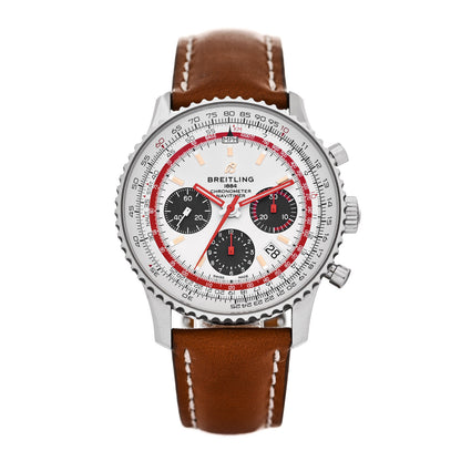 Breitling Stainless Steel Alligator 42mm Navitimer Chronograph Automatic Watch White AB0121 1 of 5