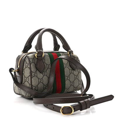 Gucci GG Supreme Monogram Textured Dollar Calfskin Web Super Mini Ophidia Top Handle Bowler Bag Beige Ebony New Acero 3 of 15