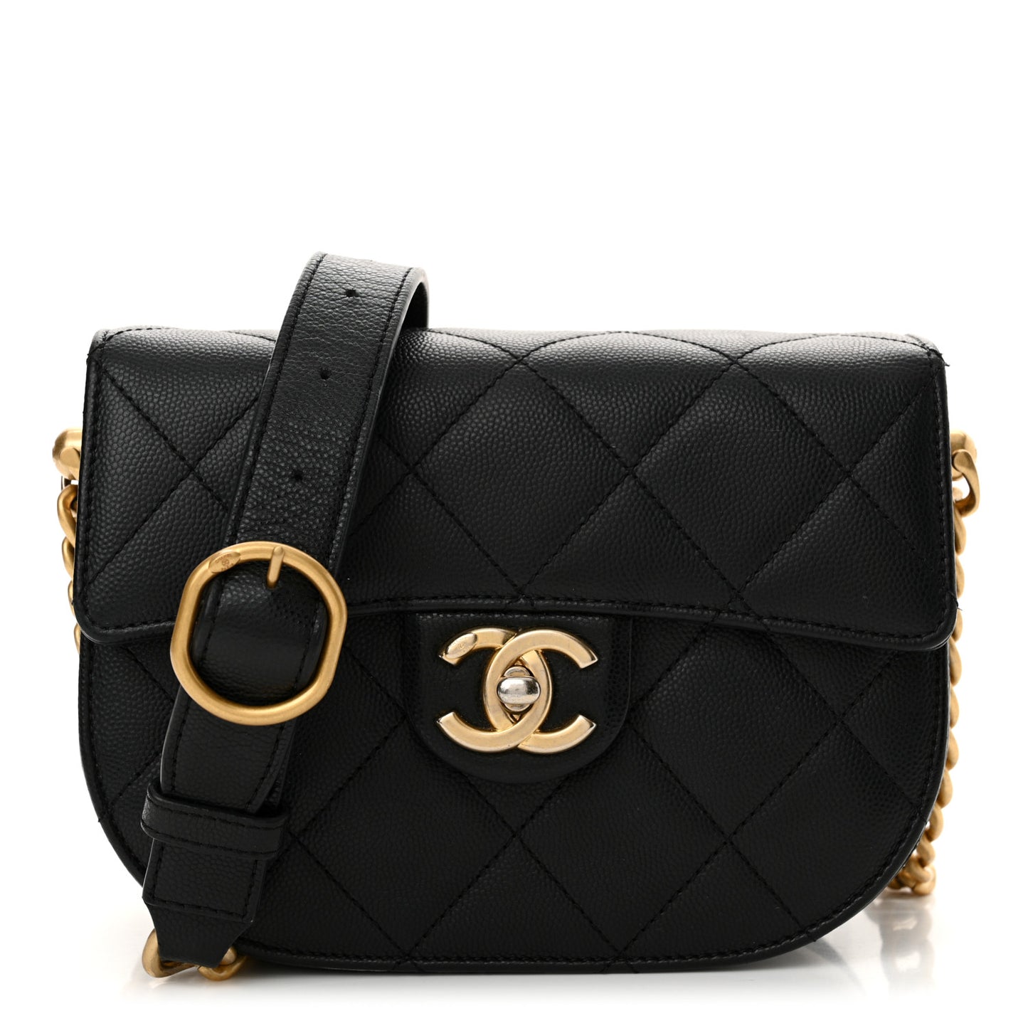 Caviar Quilted Moon Messenger Black
