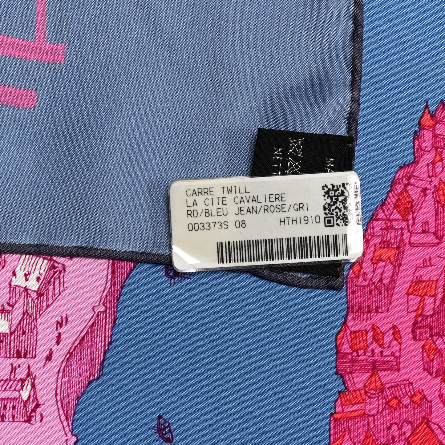 Silk Twill La Cite Cavaliere Scarf 90 Bleu Jean Rose Gris