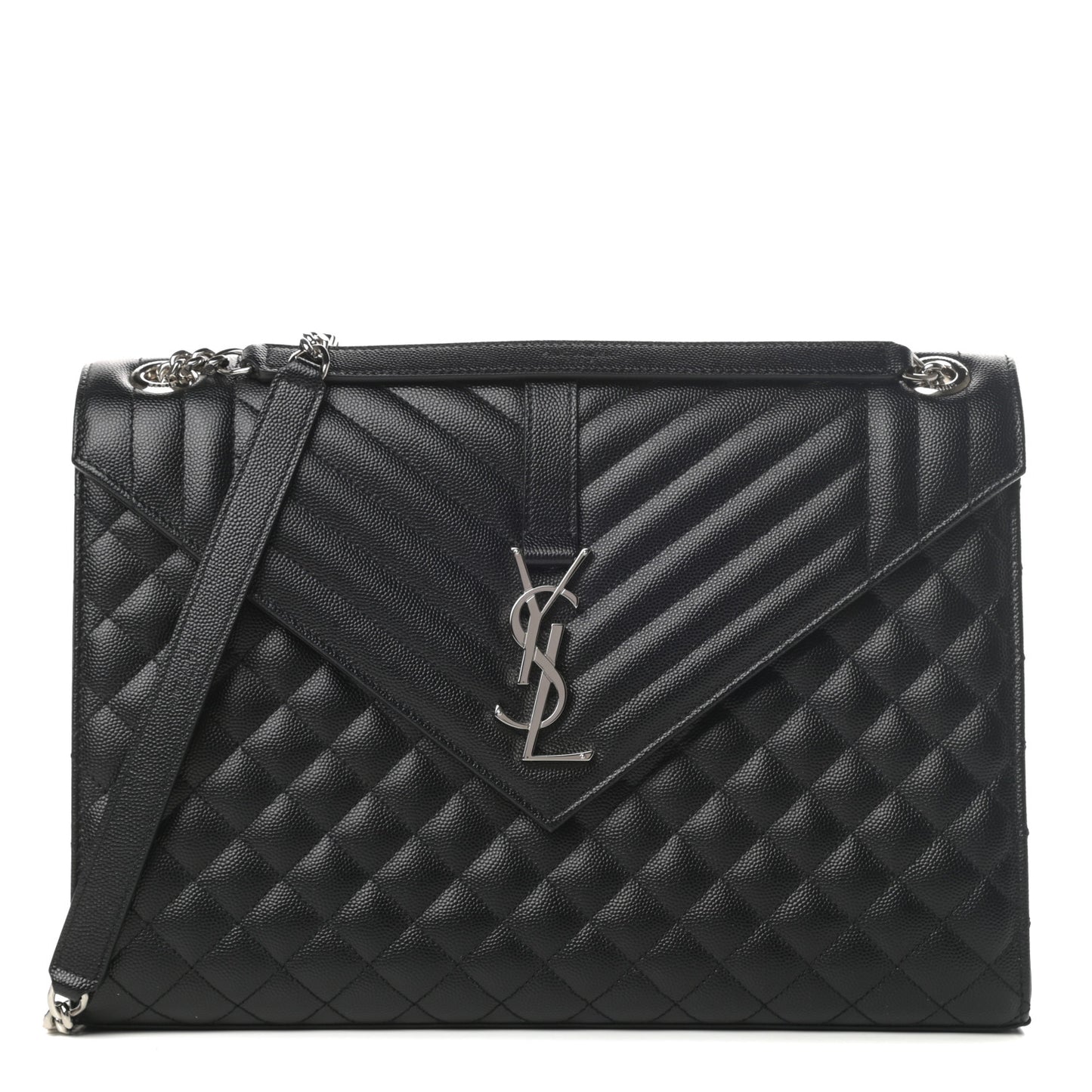 Grain De Poudre Textured Mixed Matelasse Large Triquilt Monogram Satchel Black