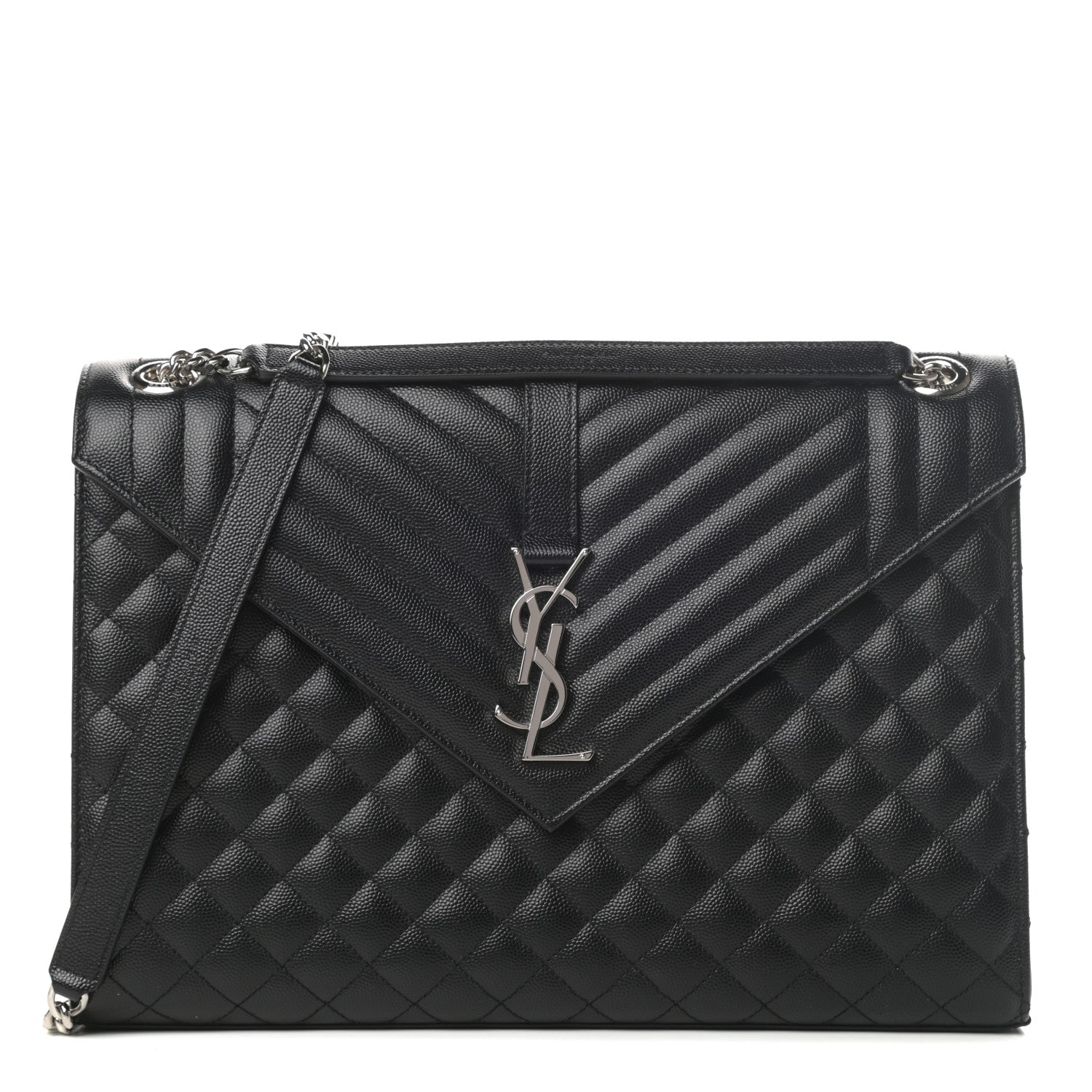 Saint Laurent Grain De Poudre Textured Mixed Matelasse Large Triquilt Monogram Satchel Black 1 of 11