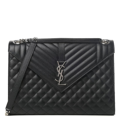 Saint Laurent Grain De Poudre Textured Mixed Matelasse Large Triquilt Monogram Satchel Black 1 of 11