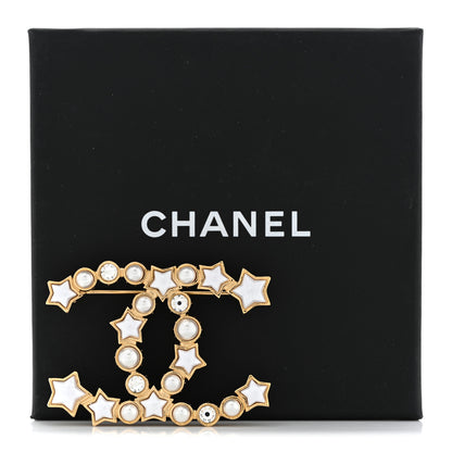 Chanel Metal Crystal Pearl CC Star Large Brooch Gold Pearly White 6 of 6