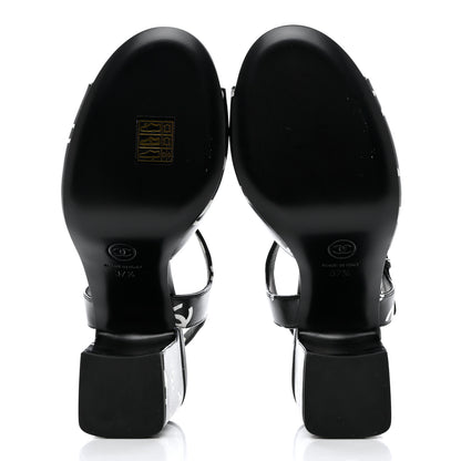Chanel Printed Lambskin CC Sandals 37.5 Black White 5 of 9