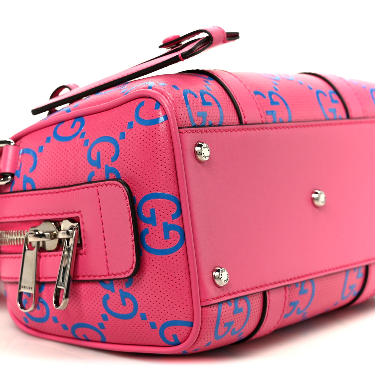 Gucci Calfskin GG Tennis Bi-Color Embossed Mini Duffle Bag Modern Fucsia Modern Blue 9 of 10