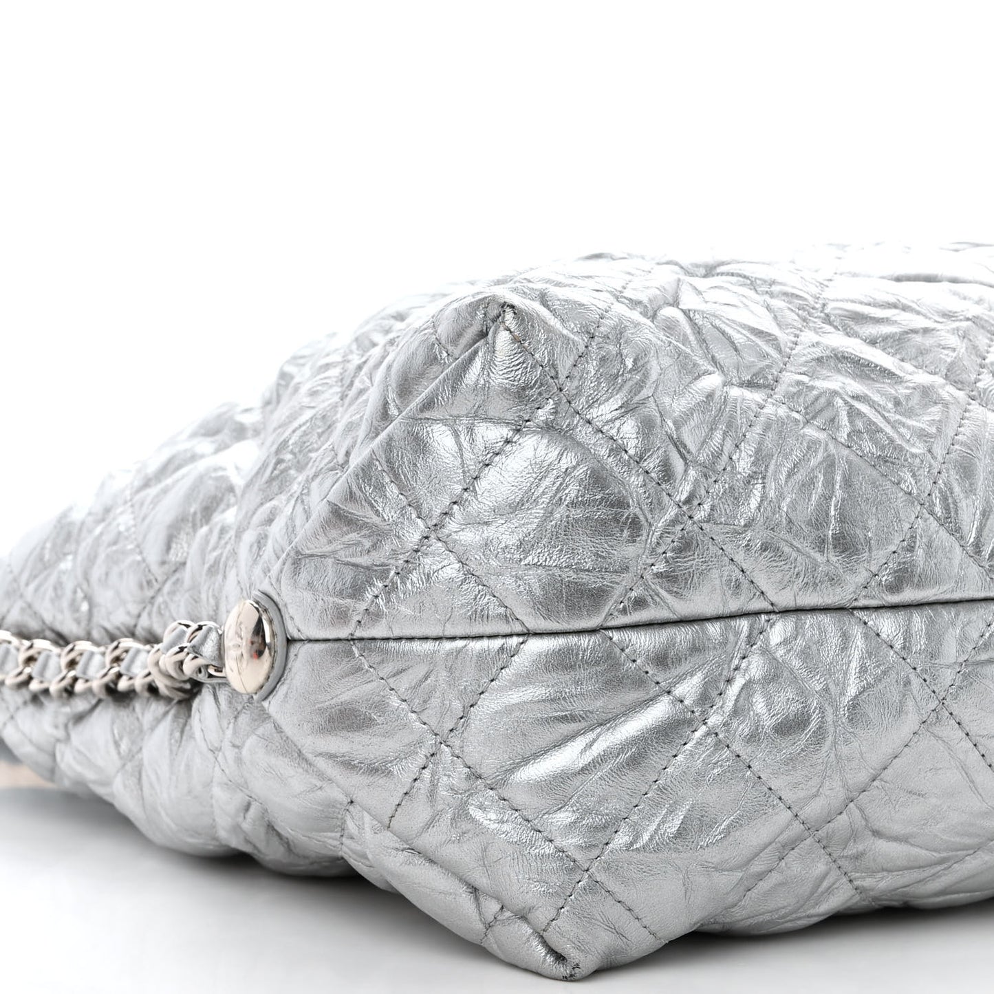 Metallic Crackled Calfskin Quilted Large Big Bang Hobo Silver