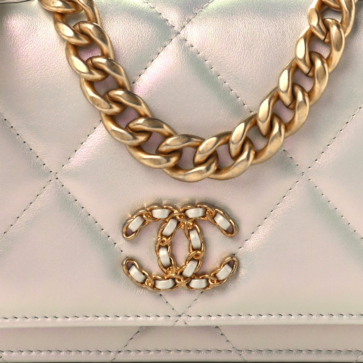 Chanel Iridescent Calfskin Quilted Chanel 19 Wallet On Chain WOC White 7 of 9