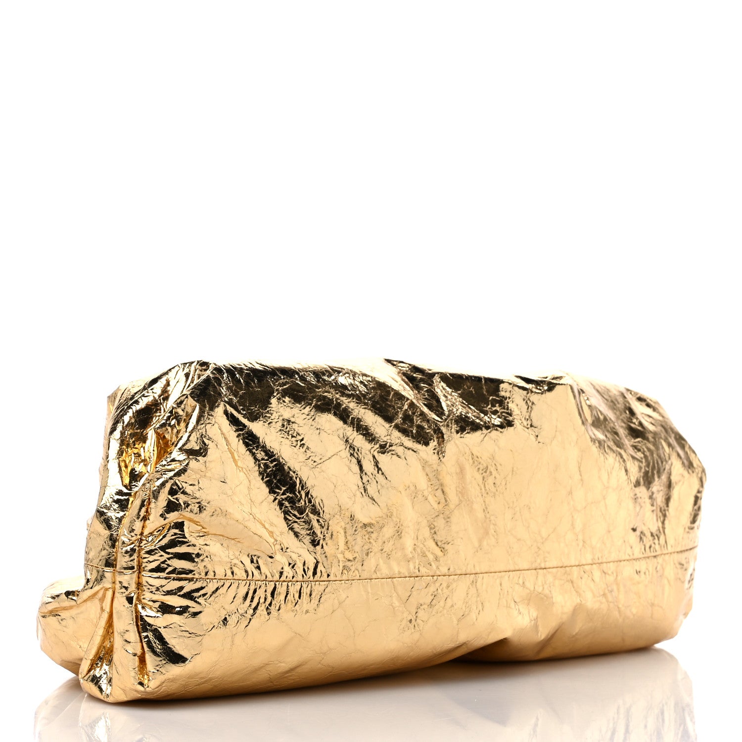 Bottega Veneta Metallic Crinkled Lambskin The Pouch Oversized Clutch Oro 4 of 9