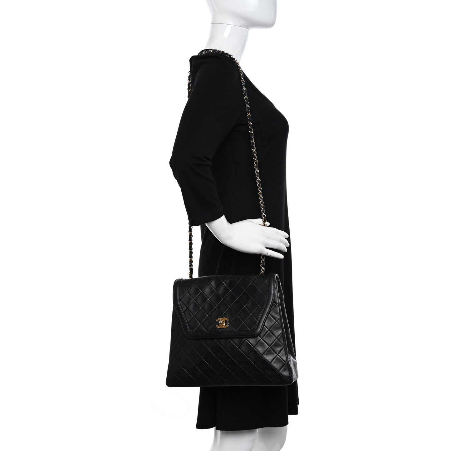 Lambskin Quilted Single Flap Black