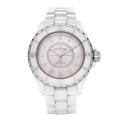 Chanel Stainless Steel Ceramic Diamond Pink Mother of Pearl 38mm J12 Automatic Watch White 1 of 4