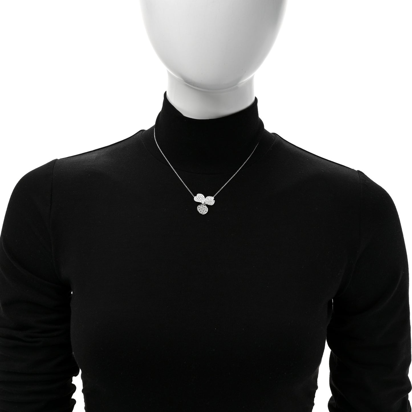 Platinum Diamond Large Paper Flowers Pave Pendant Necklace