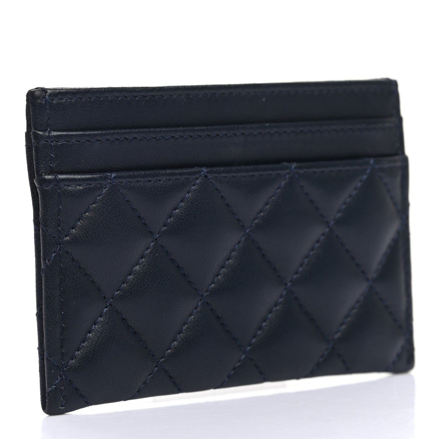 Lambskin Quilted Boy Card Holder Navy