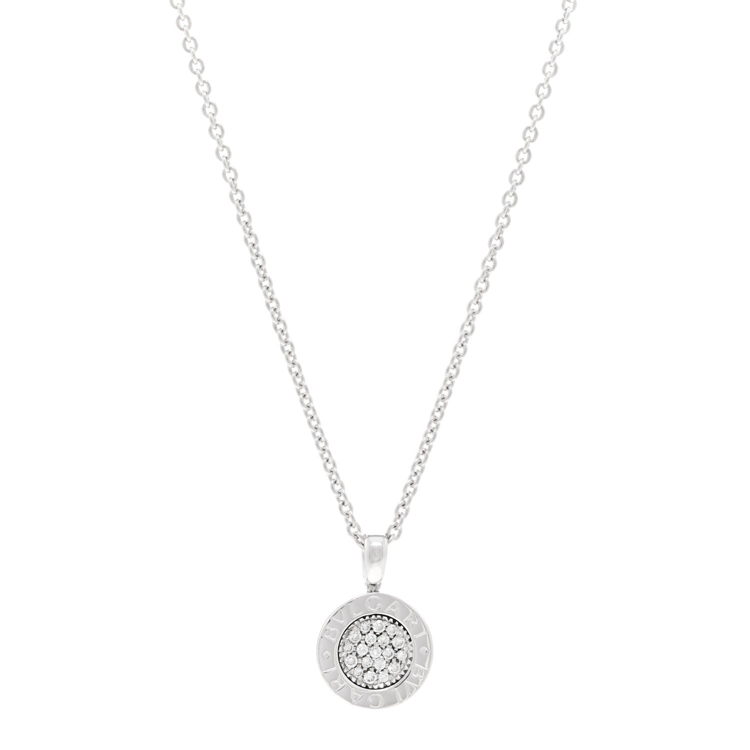 Bulgari 18K White Gold Diamond BVLGARI BVLGARI Pave Pendant Necklace 1 of 4
