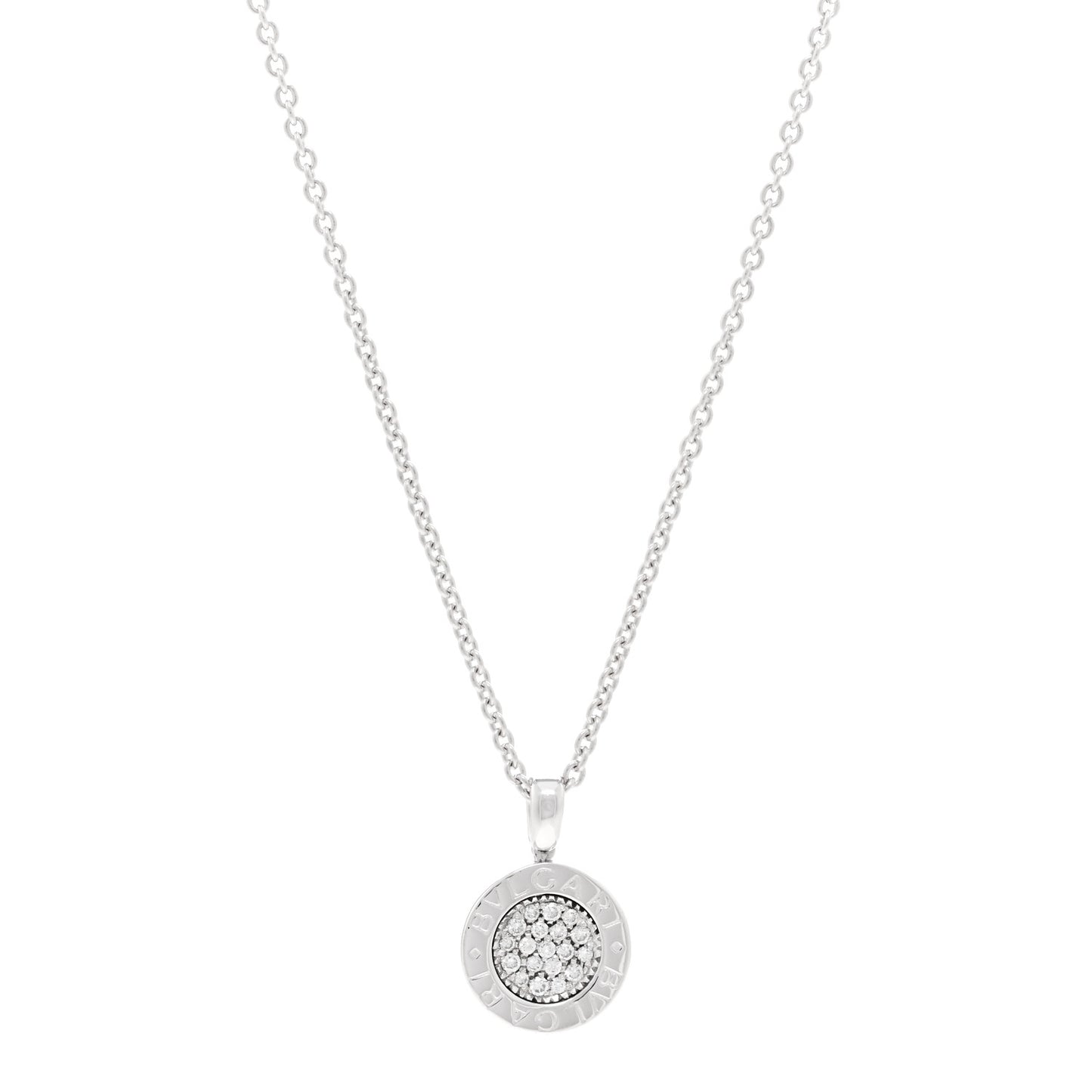 18K White Gold Diamond BVLGARI BVLGARI Pave Pendant Necklace